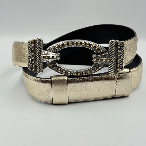 Chico's Accessories - Chicos Women's Interlock Gold Silver Metallic Belt SIZE S/M Small Medium Glam
